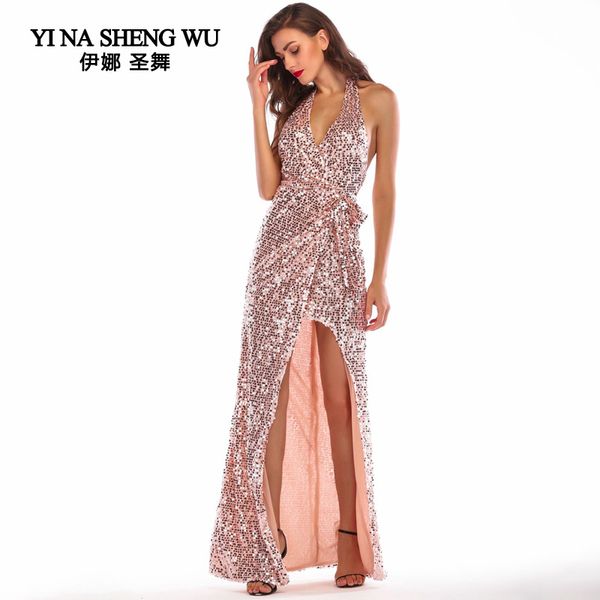 

women gold sequin dress party nightclub long skirt deep v-neck bright bodysuit costume dancewear ballroom dresses, Black;red