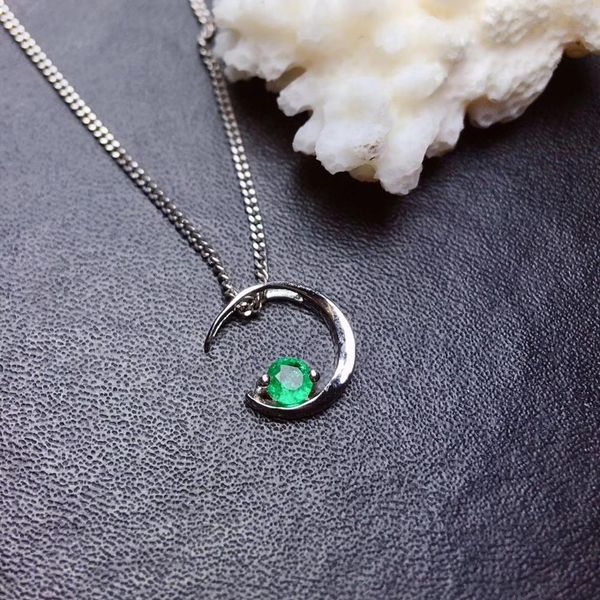 

natural green emerald gem pendant s925 silver natural gemstone pendant necklace trendy lovely moon women party gift fine jewelry