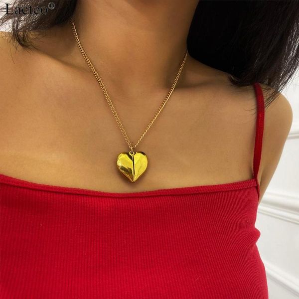 

lacteo korea cute openable peach heart pendant necklace 2020 fashion lover gifts long chain choker necklace jewelry for women, Silver