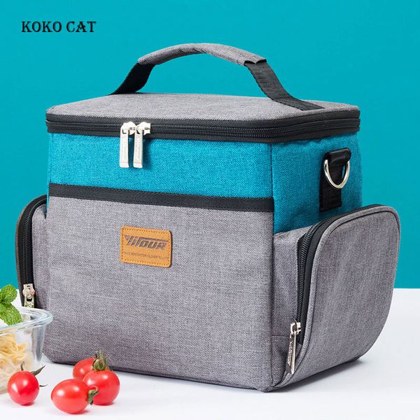 

women lunch bags portable insulated canvas tin foil dinner box thermal storage package kids milk case bolsa termica, Blue;pink