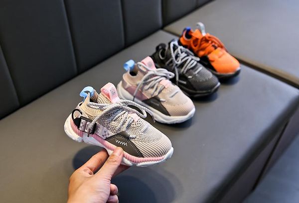 

spring child flying knit shoes the new boy net red daddy shoes korean version breathable net surface girls wild sports shoes tide, Black