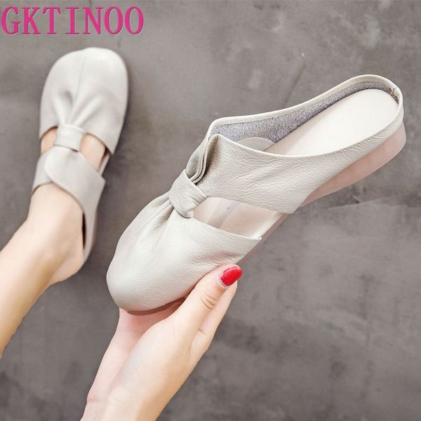 

gktinoo 2020 summer flats lady sandals slippers genuine leather slip on retro women mules outdoor slipper shoes woman slides, Black