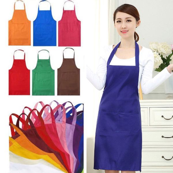 

Newest High Quality 8 Colors Plain Apron+Pocket For Chefs Butcher Kitchen Cooking Craft Baking US14