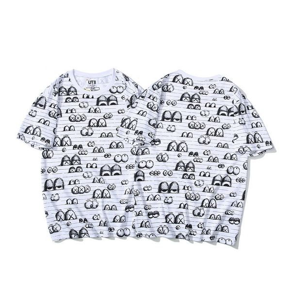 

tide brand short-sleeved t-shirt spoof cartoon full version eyes men and women couple half sleeve, White;black