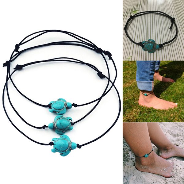 

1pc women boho turtle ankle chain anklet bracelet foot chain beach jewelry, Red;blue