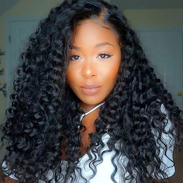 

brazilian virgin human hair full lace front wig curly pre plucked lace front human hair wigs black women with baby hairs, Black;brown