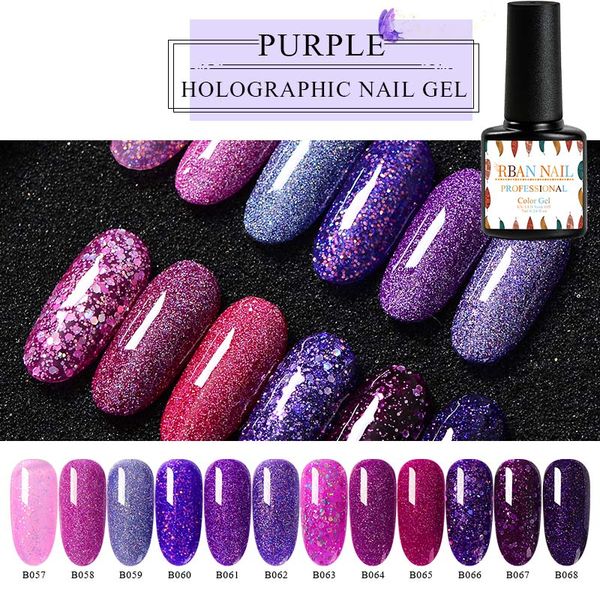 

rban nail uv gel nail polish purple color set glitter sequins soak off uv gel varnish color shiny diy art lacquer, Red;pink