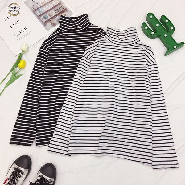 

korea ulzzang harajuku simple striped collar long sleeved t shirt gd couple autumn fashion full t shirt, White