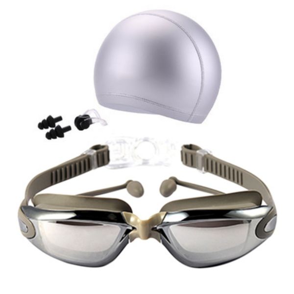 

women men anti fog uv protection surfing swimming goggles professional swim glasses with swim caps earplugs nose clip set 2019