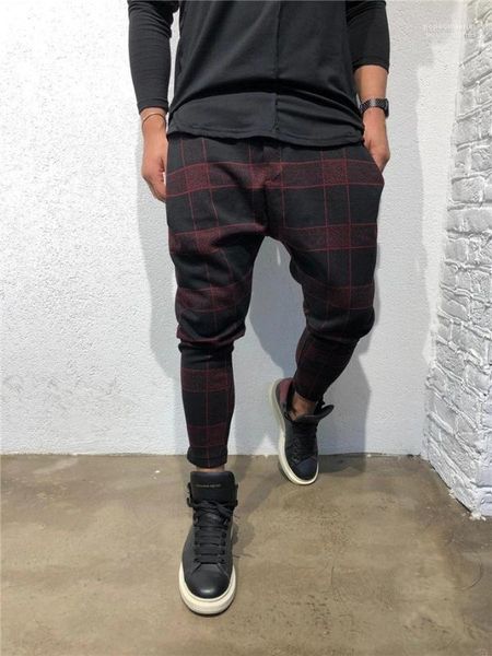 

waist loose drawstring mens clothing plaid 3d digital print mens pants sports designer fashion long trousers mid, Black