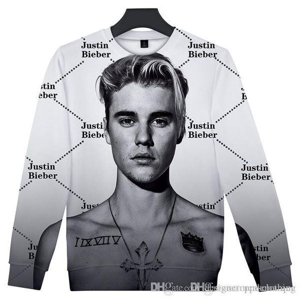 

justin 3d digital print mens hoodies bieber fashion o neck long sleeve sweatshirts, Black