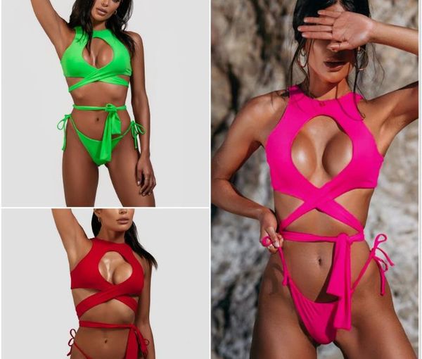 

separate swimsuit fluorescent bandage with back cross bikini