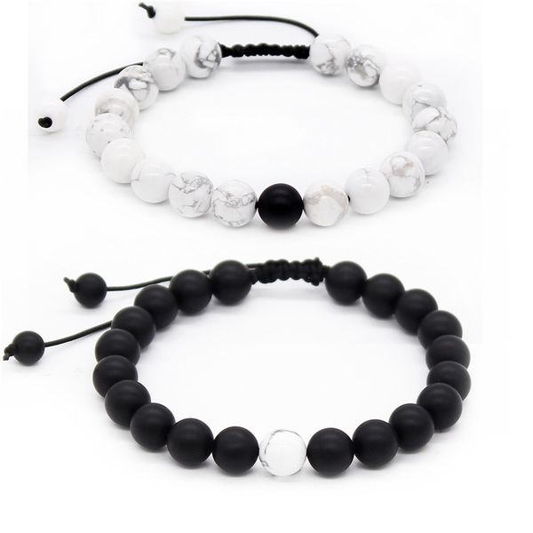 

poshfeel 8mm round black & white beads bracelet matching couple bracelet for lovers friendship braid jewelry pulsera mbr170421