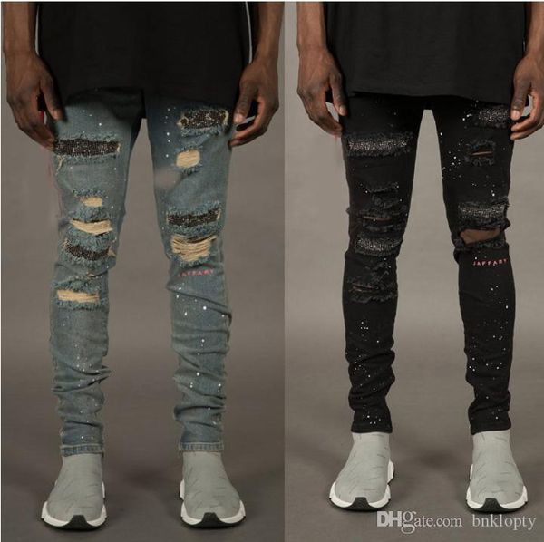 

autumn fashion jeans for men with broken holes designer zippers jeans skateboard pencil biker denim pants, Blue
