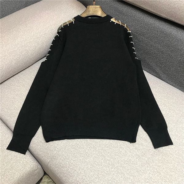 

luxury designer brand knitted pullovers for women causel o neck diamante chain off the shoulder loose knitted sweater, White;black
