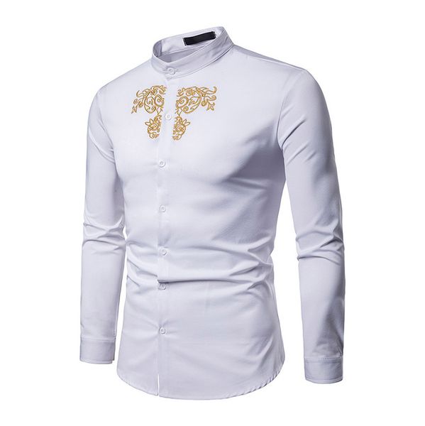 

mandarin collar long sleeve shirt mens casual dress shirts men embroidery henley shirt 2019 brand new men autumn y, White;black
