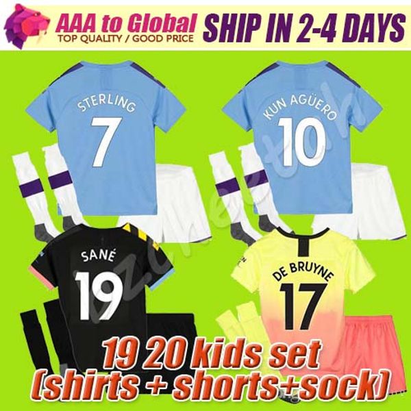 

children kids 2019/20 city kun aguero man kids kits sets socks uniform sterling soccer jersey youth de bruyne boys football shirts