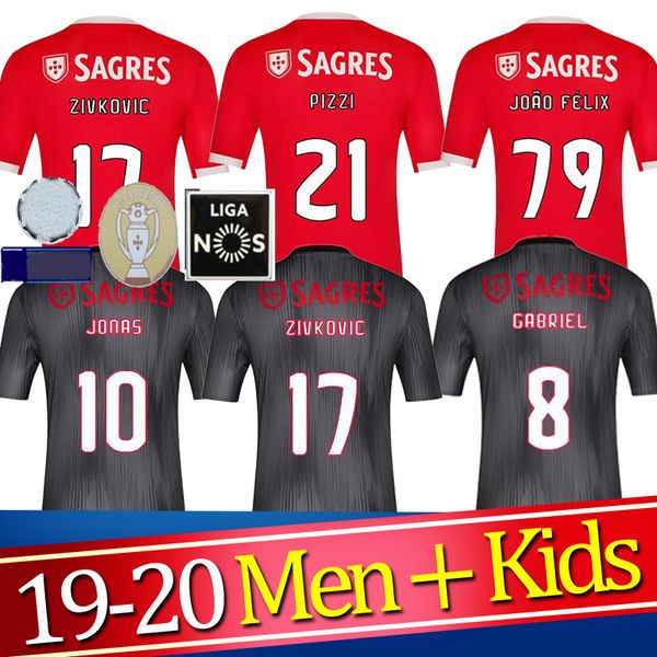 

thai benfica jersey 19 20 thai joao felix men children kit pizzi seferovic salvio home away 2019 2020 football shirts, Black;yellow