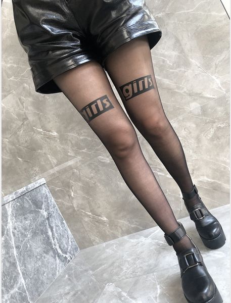 

2020 fashion women tights stocking with letter printed 20s style womens long socks ultra-thin streetwear socks 7 styles clothing, Black;white
