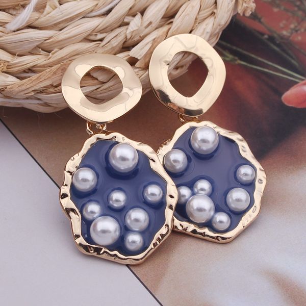 

2019 new fashion imitation pearl irregular shaped wild earrings for female geometric drip earring jewelry brincos girlfriend, Silver