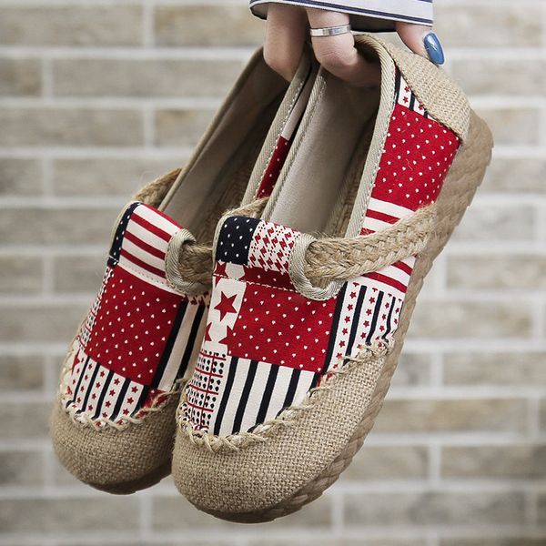 

2020new national style women's shoes old beijing cloth shoes linen beef tendon bottom women single dance fisherman loafers, Black