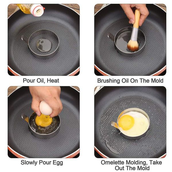 

stainless steel thicken round poached egg omelette mold cookware for kitchen household 7.5*2.4cm