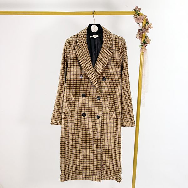 

tvvovvin europe women's woolen coat 2019 autumn and winter new temperament ladies woolen coat lattice double-breasted coats b039, Black