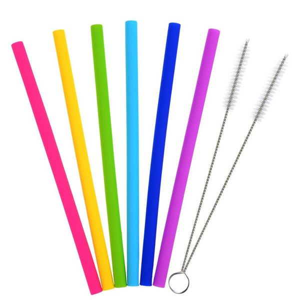 

8pcs silicone reusable drinking straws -grade straws colorful drinking straw sets with cleaning brush