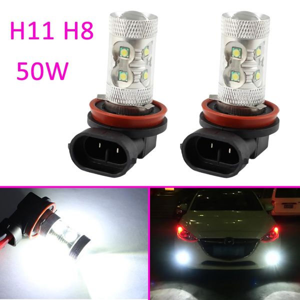

2pcs h11 h8 led 50w foglight bulbs car running lights auto driving lamp 12v projector trim white color accessories