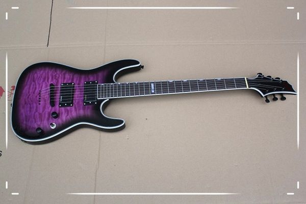 Gülağacı ile Bulut Desenli Mor Vücut 24 Perde Dize 'si vücut Siyah Donanım Elektro Gitar, Bağlama Vücut