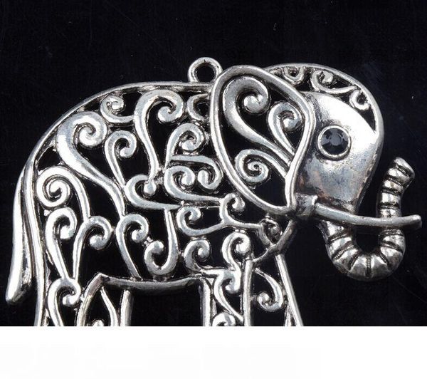

hollow flower elephant with black rhinestone eyes charms 15pcs lot 65x48.5mm new tibetan silver pendants jewelry diy l1185, Bronze;silver