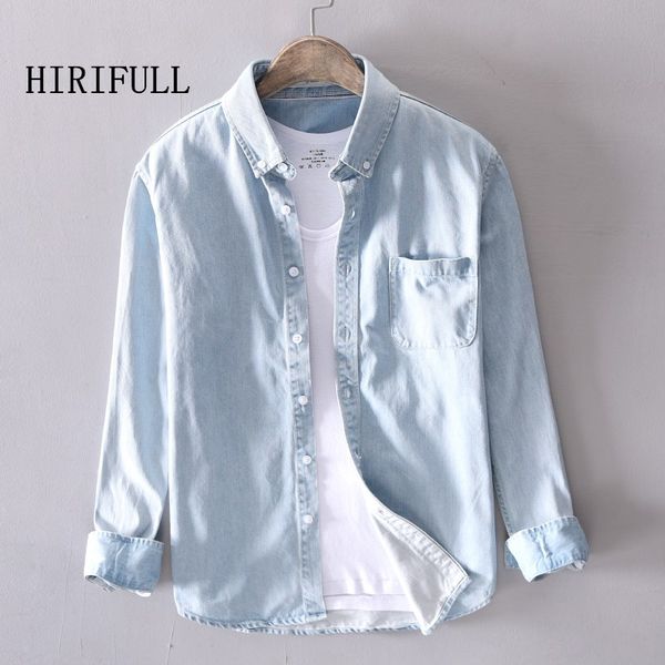 

pure cotton denim shirt men long sleeve washed vintage jeans shirt for man autumn 2019 casual black blue retro plus size 4xl top, White;black