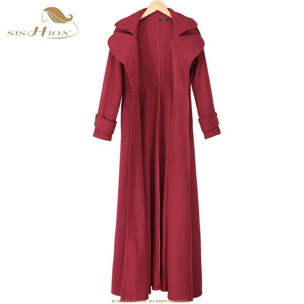 

sishion wool coat women blends fashion turn-down collar belt solid button slim x-long qy0326 warm winter parka lady abrigo mujer, Black