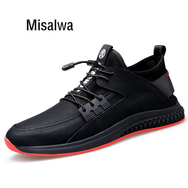 

misalwa summer autumn 5 cm men elevator shoes pu leather casual sneakers men white shoes height increase mens lift loafers, Black