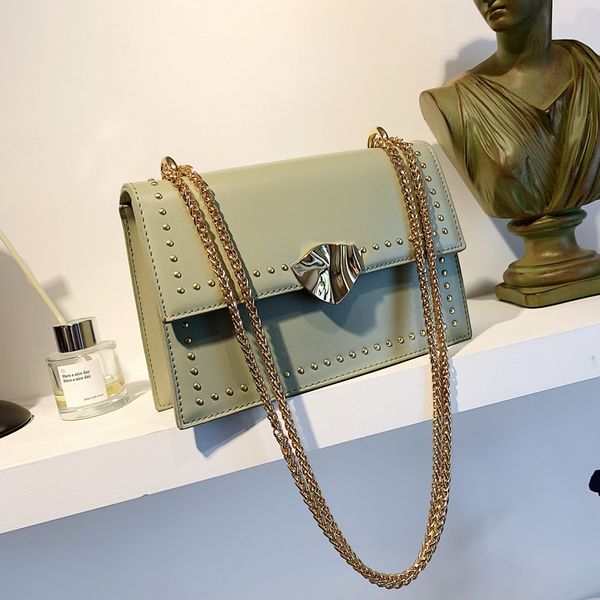 

elegant female rivet flap square bag 2019 nnew quality pu leather women's handbag chain shoulder messenger bag purses
