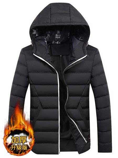 

winter men's casual cotton-padded coat hooded thick warm short parka outwear u16, Black