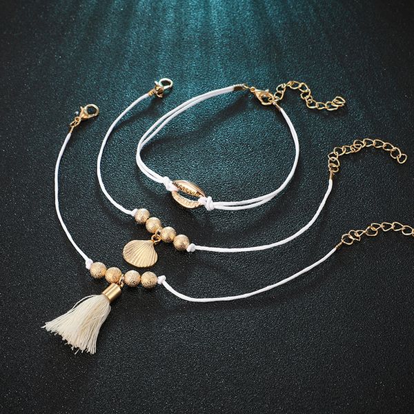 

fashion new bohemian tassel marine shell ring 3 piece set jewelry to send friends gifts, Golden;silver