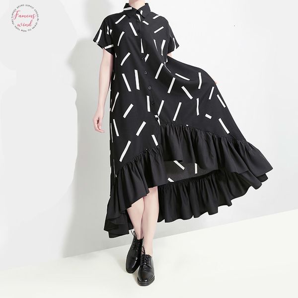 

2019 новых женщин лето черный полосатая рубашка платье плюс размер оборками женский runway sundress бальные платья мантия femme 5050, Black;gray