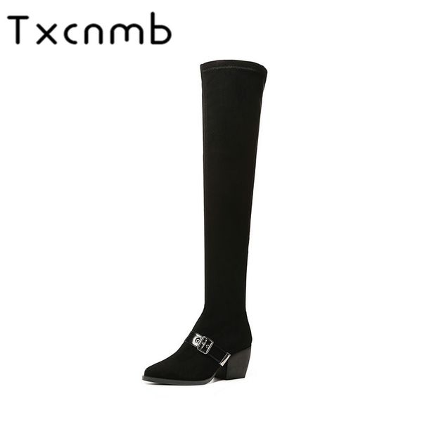 

txcnmb 2019 boots women over the knee boots for women winter suede leather strange high heel black shoes woman