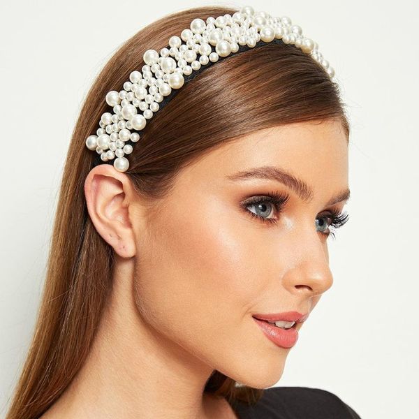 

ladies women luxury full jewelry wide headband irregular imitation pearl beaded embellished hair hoop wedding banquet headpiece