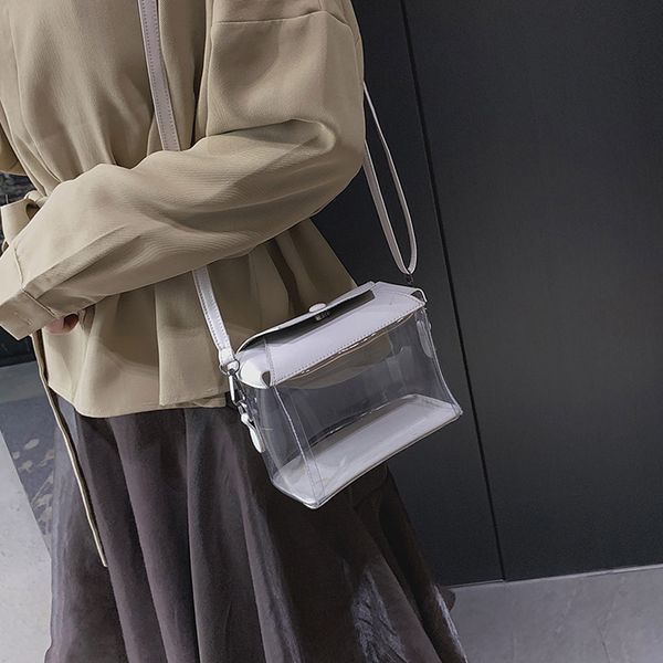 

transparent jelly lady handbags personality solid color pvc chain one shoulder bags fashion wild square hasp messenger bags #zb