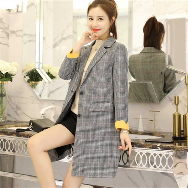 

women's trench coats female coat plaid straight windbreaker 2021 spring autumn women jacket plus size loose casual boutique lady outerw, Tan;black