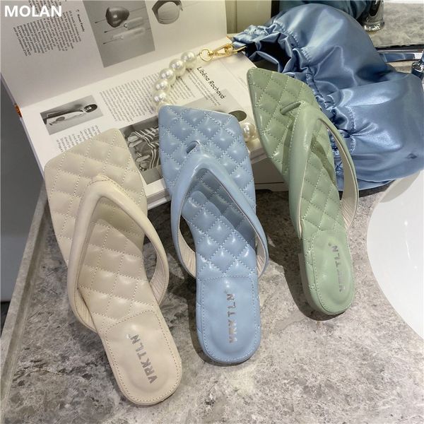 

molan 2020 summer fashion square toe soft bottom flat slippers loafers mules flip flops beach shoe outside, Black