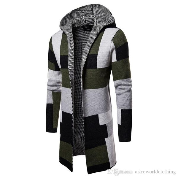 

plaid printed mens designer sweaters long sleeve cardigan hooded mens sweaters fashion contrast color male clothing, White;black