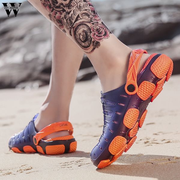 

casual beach men shoes men's fashion slip on slippers outdoor slides hole sandals non-slip male slippers summer, Black