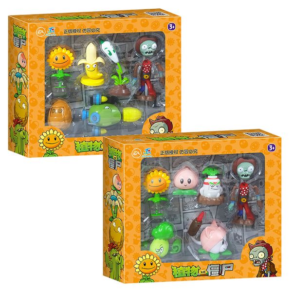 Conjunto de 6 peças de bonecos de ação Plants vs Zombies, bonecos de tiro em caixa de presente