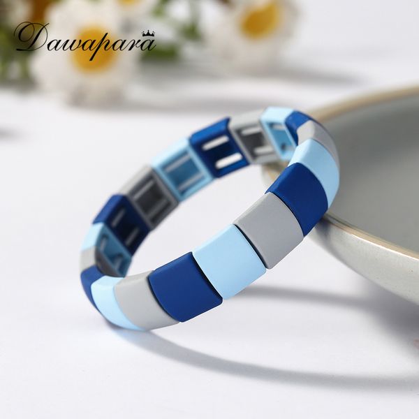 

dawapara bohemian 12 colors enamel alloy elastic bracelet paint beaded geometric pulseras bangle jewelry for women, Black