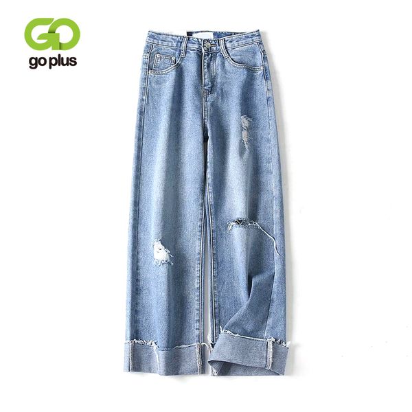 

goplus vintage wide leg jeans loose ripped high waist denim pants 2019 long jeans for women pantalon femme light blue