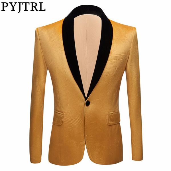 

pyjtrl men classic autumn winter yellow shiny velvet blazers shawl lapel velvet slim fit suit jacket wedding singer prom costume, White;black