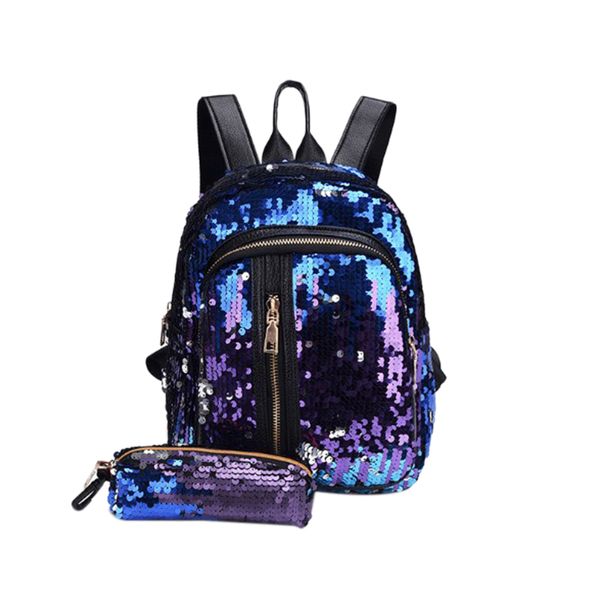 

shiny women's sequin backpack travel large capacity handbag portable party mini bag backpack blue